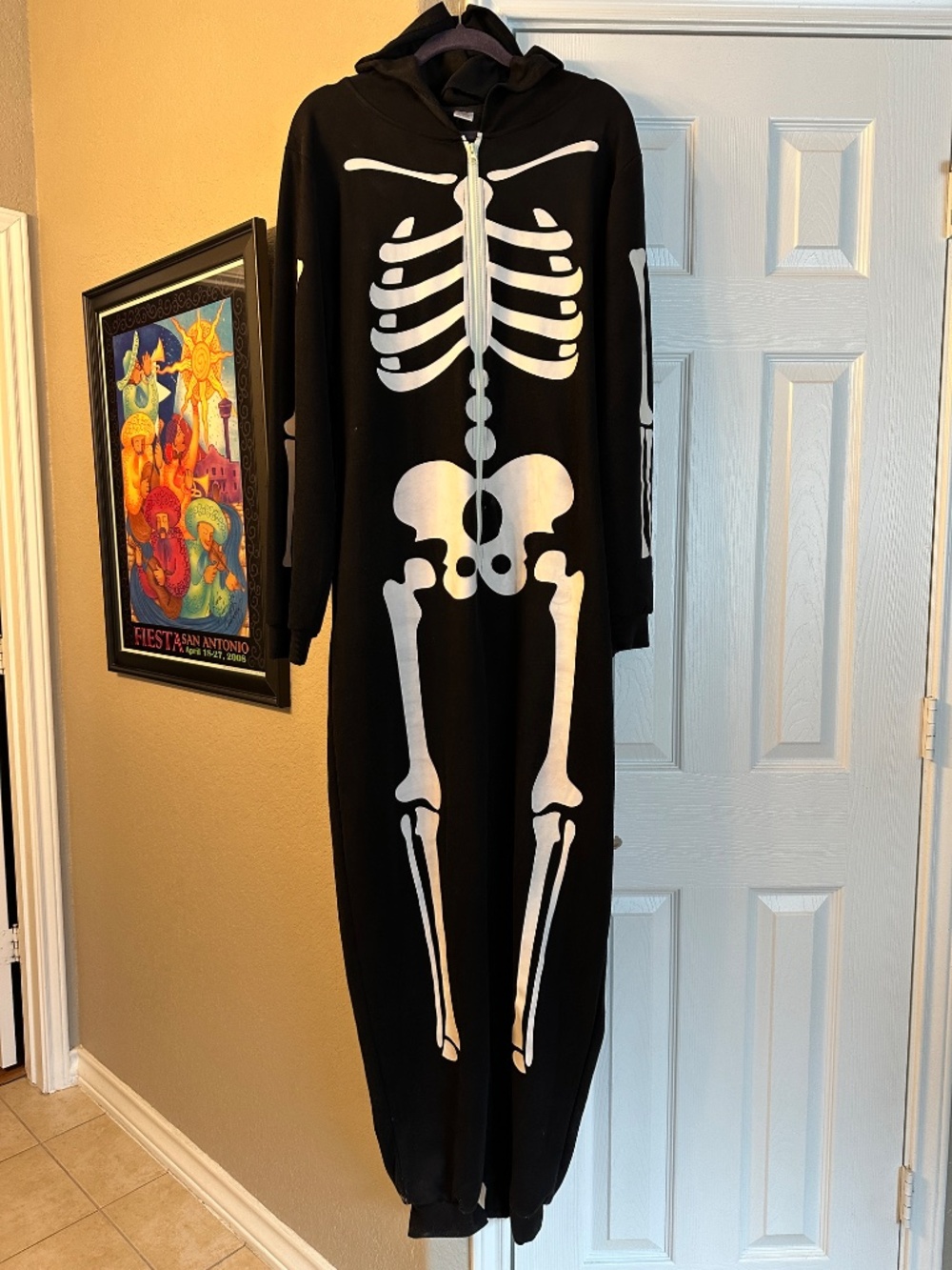 Women's XXL Halloween Costume Glow in the Dark Skeleton Zip Up Hoodie Bodysuit